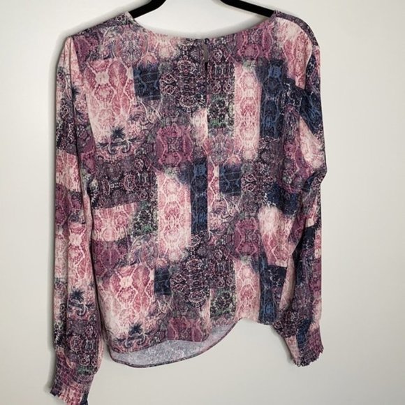 INC INTERNATIONAL CONCEPTS Purple Twist Front Draped Long Sleeve Blouse Medium - Picture 7 of 10